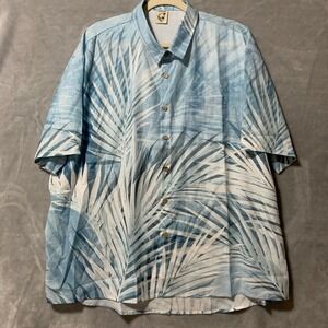 HARDADDY XXL Blue Palm Print Hawaiian Shirt Tropical Mens Button Up‎